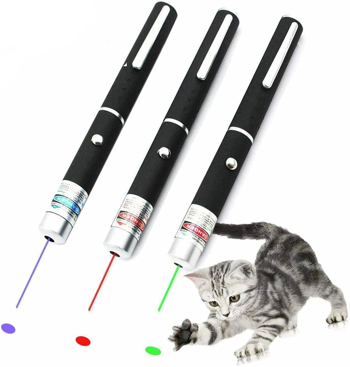 3 Pack Multi Color Laser Pointer Pen Set Green Blue Red