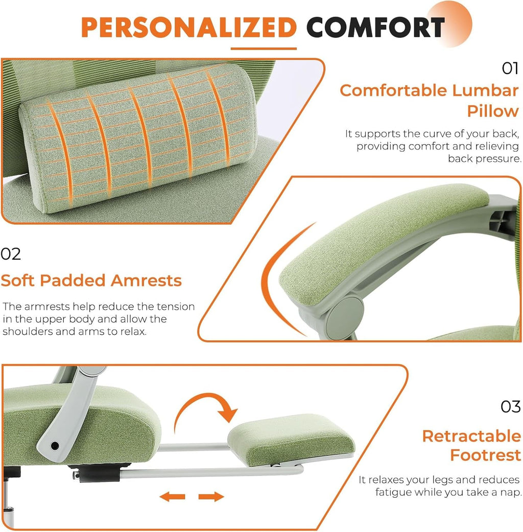 Ergonomic Mesh Office Chair with Adjustable Headrest & Footrest