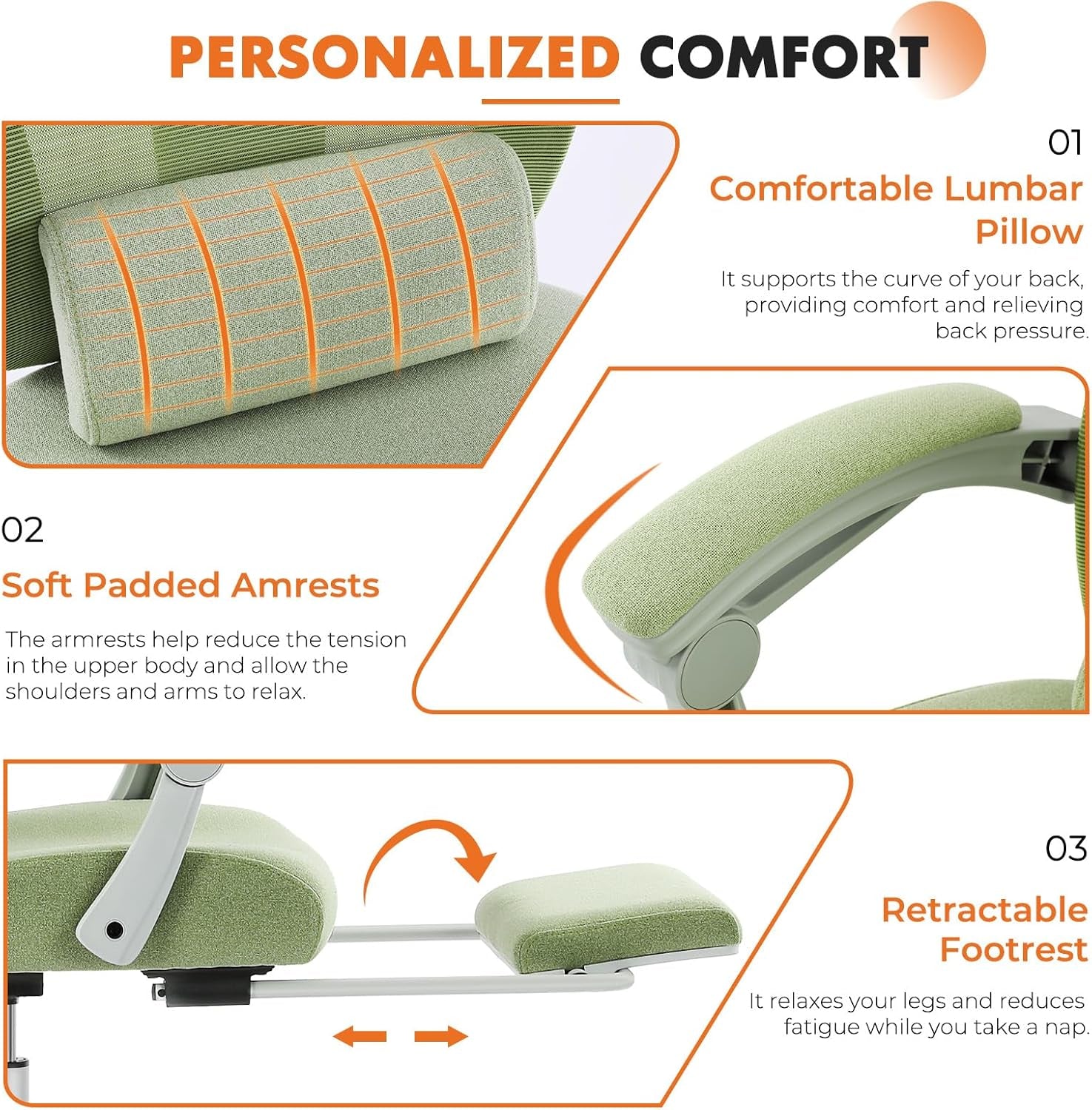 Ergonomic Mesh Office Chair with Adjustable Headrest & Footrest