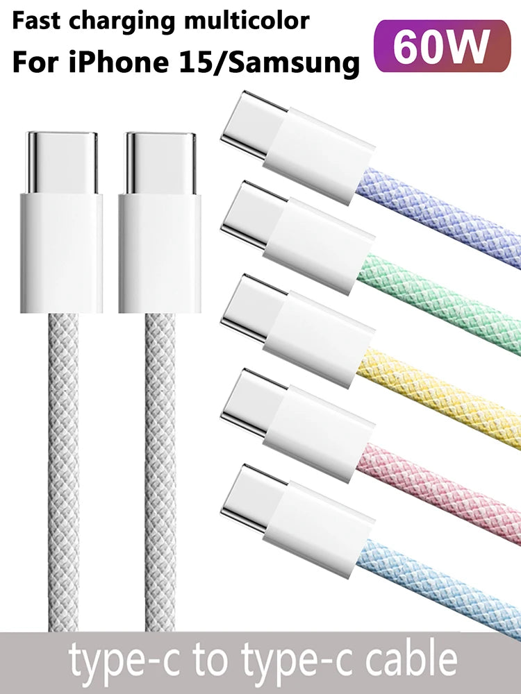 60W USB C Braided Charging Cable for iPhone USB C Models and Type C Devices