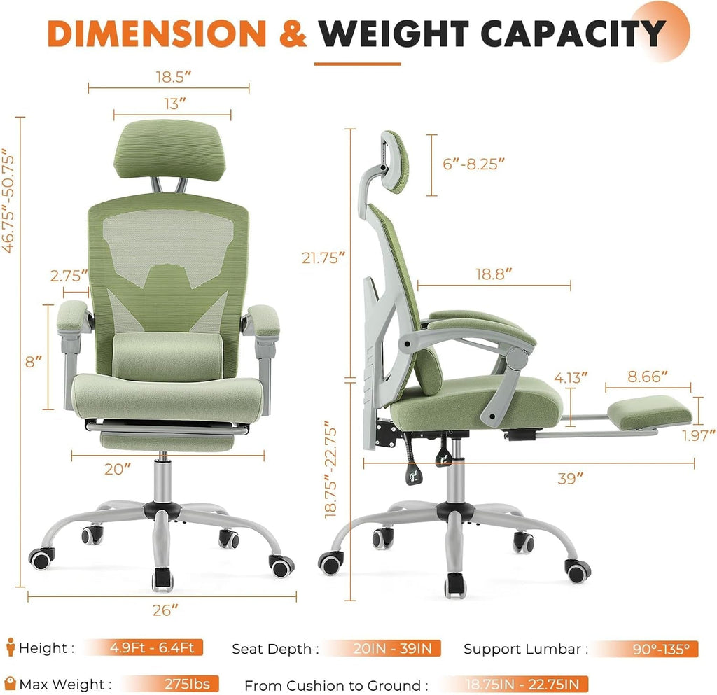 Ergonomic Mesh Office Chair with Adjustable Headrest & Footrest