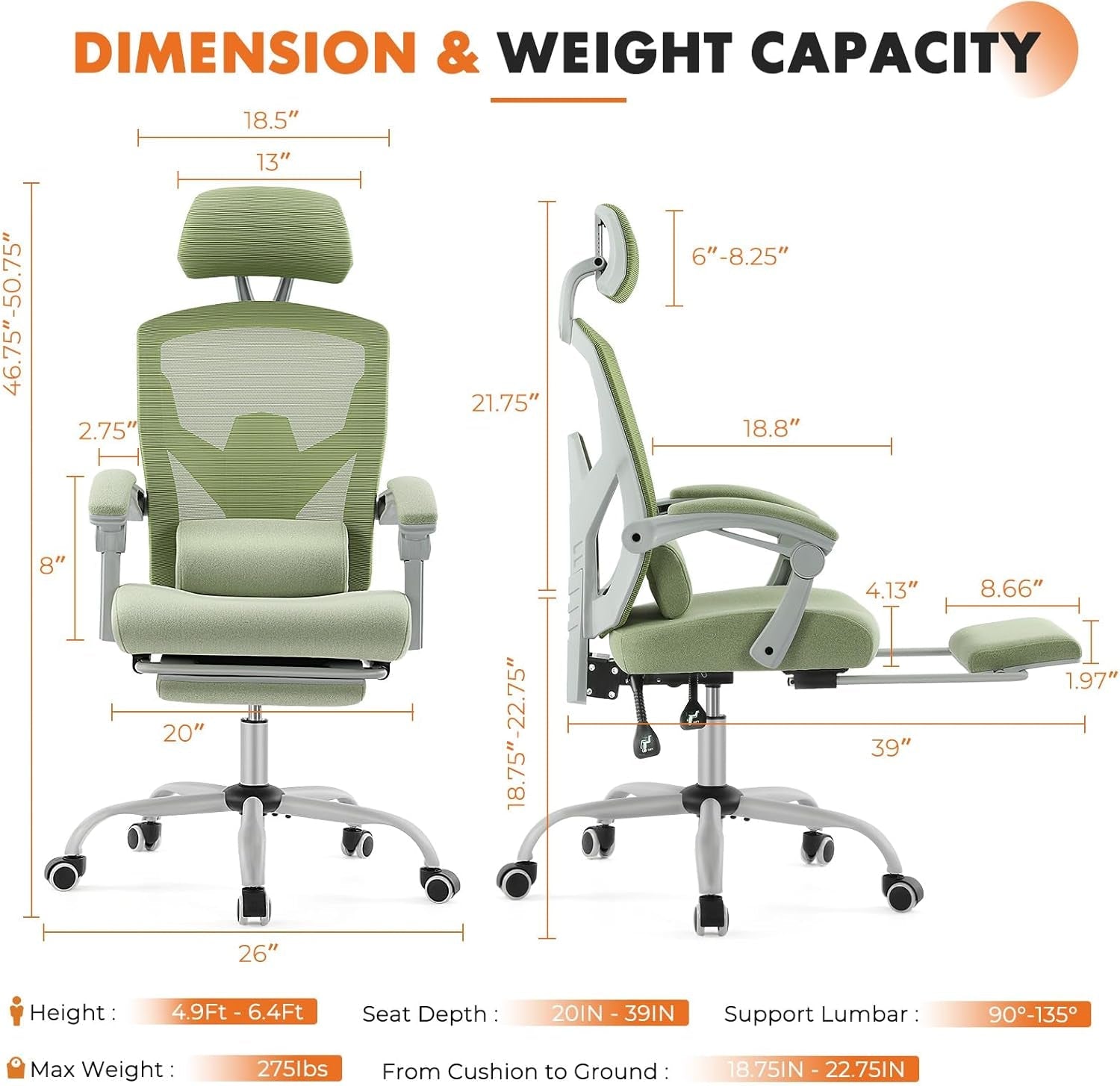 Ergonomic Mesh Office Chair with Adjustable Headrest & Footrest