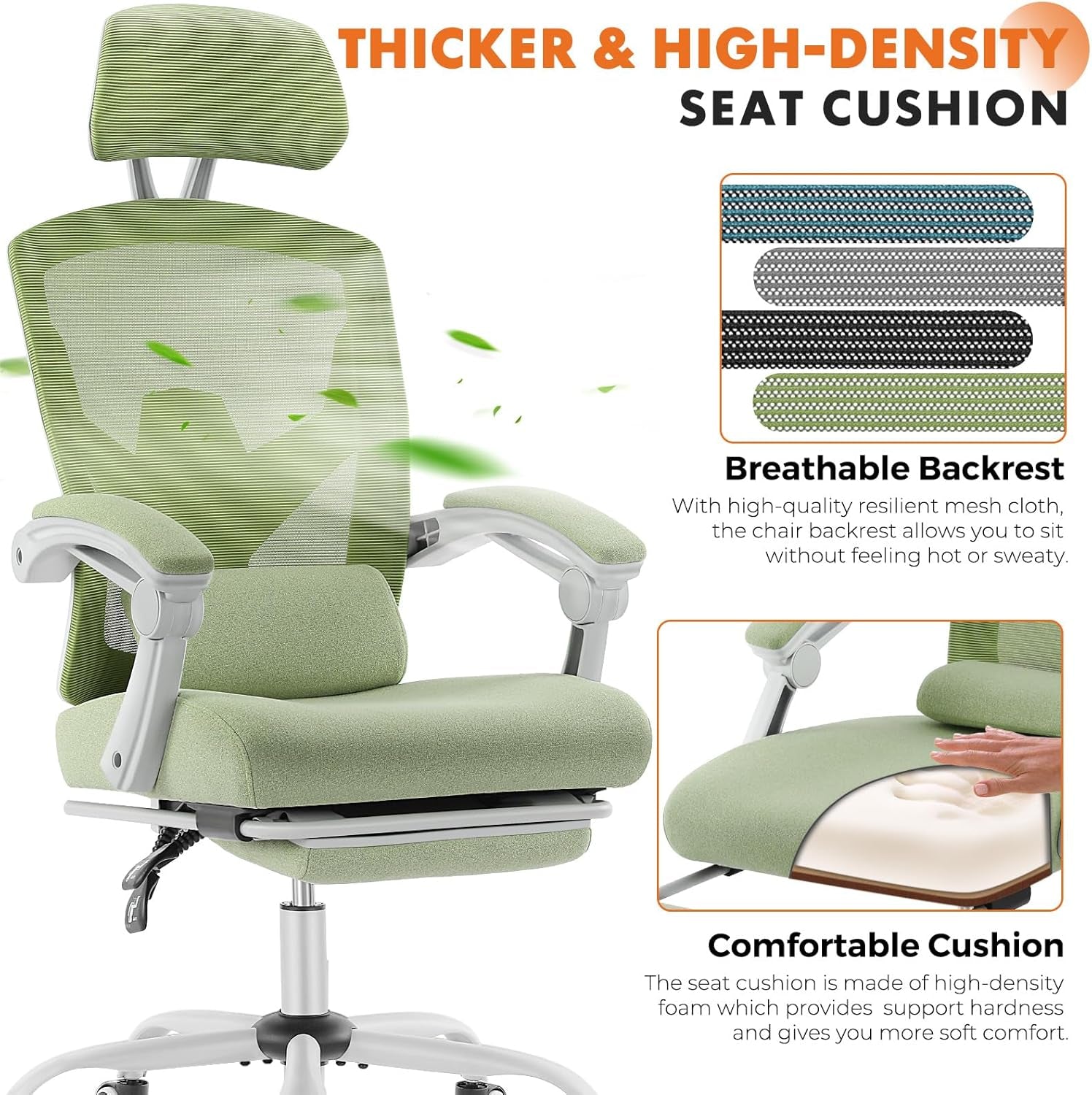Ergonomic Mesh Office Chair with Adjustable Headrest & Footrest