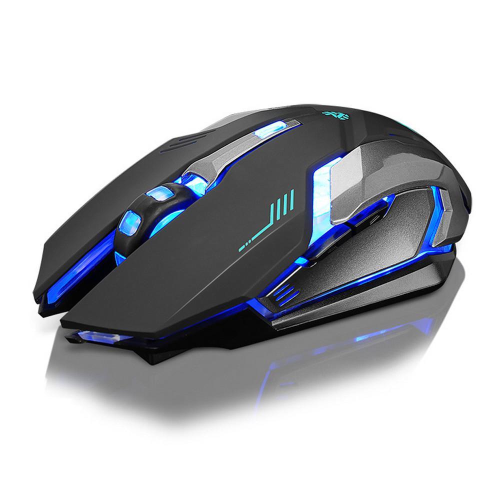 Black gaming mouse with blue LED light
