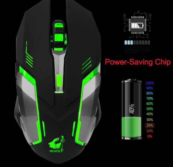 Gaming mouse with green accents and power-saving chip 