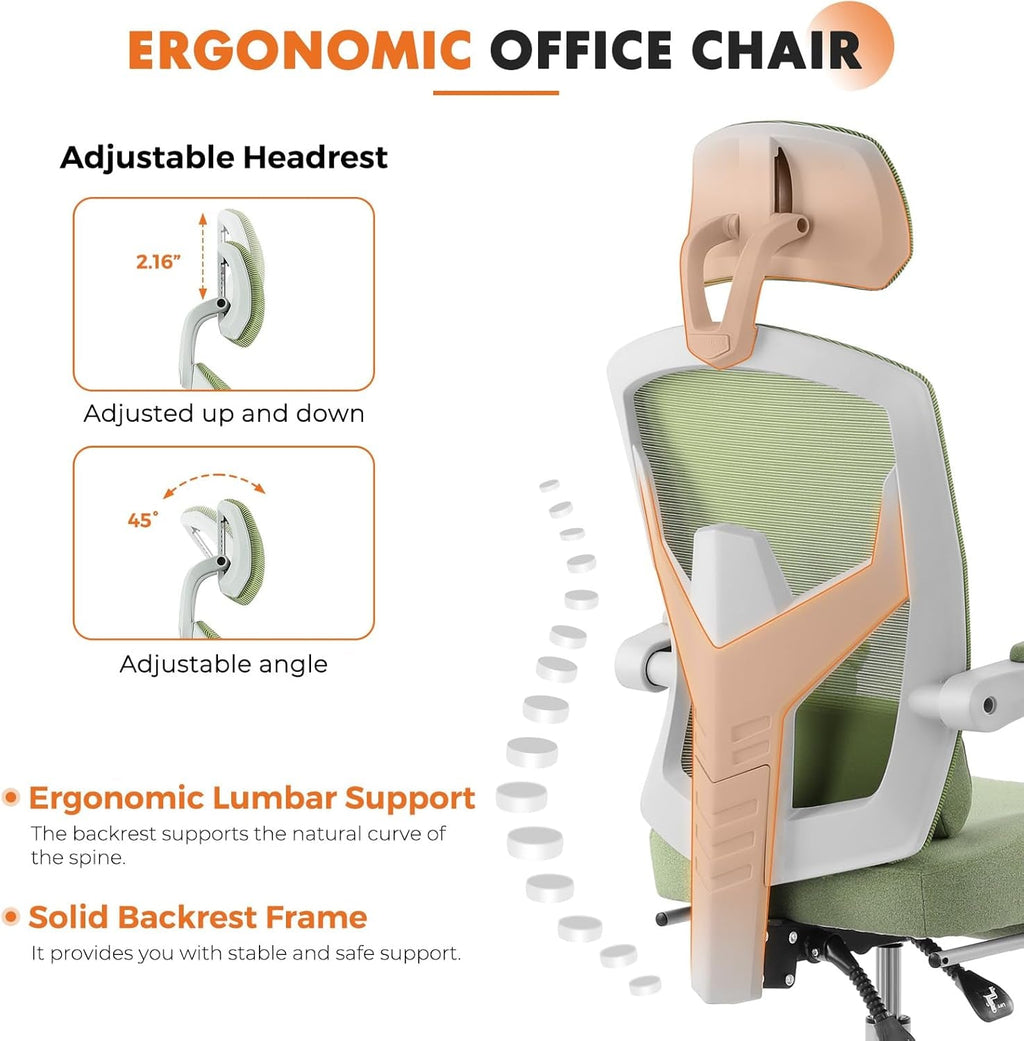 Ergonomic Mesh Office Chair with Adjustable Headrest & Footrest