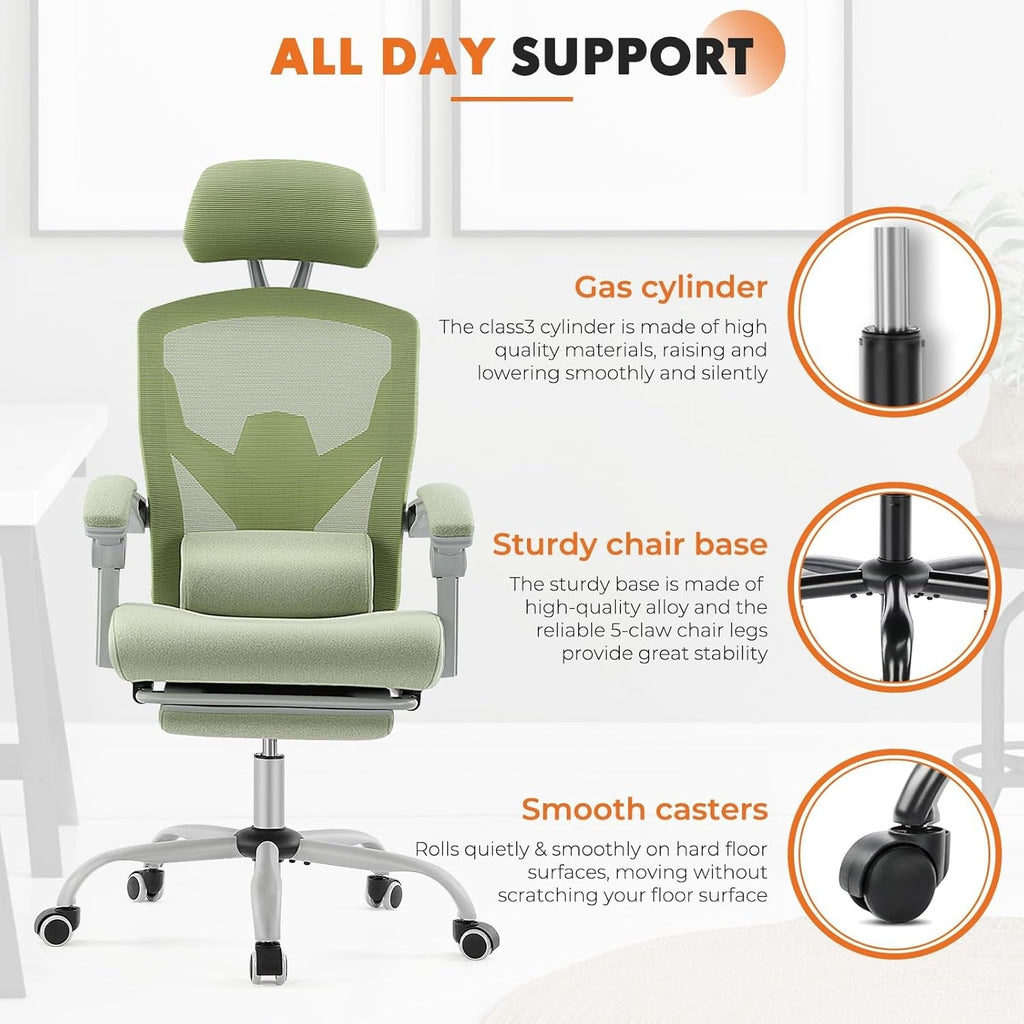 Ergonomic Mesh Office Chair with Adjustable Headrest & Footrest